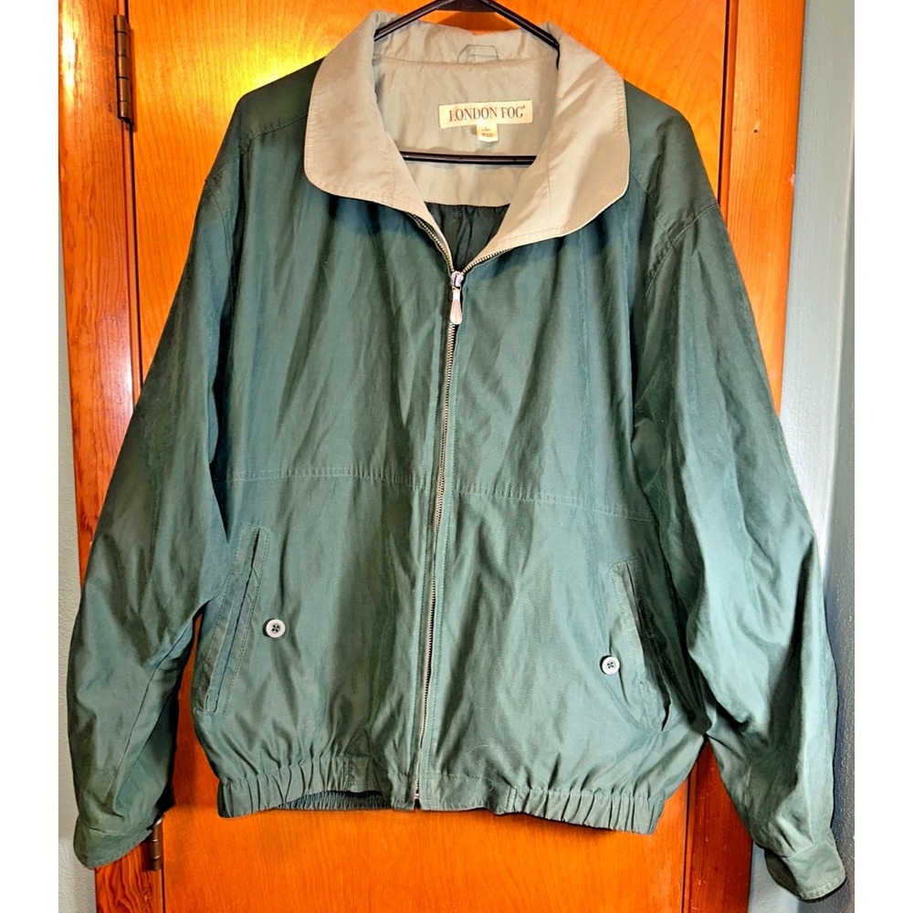 London Fog Mens Vintage Lightweight Full Zip Bomber Jacket Green Large‎